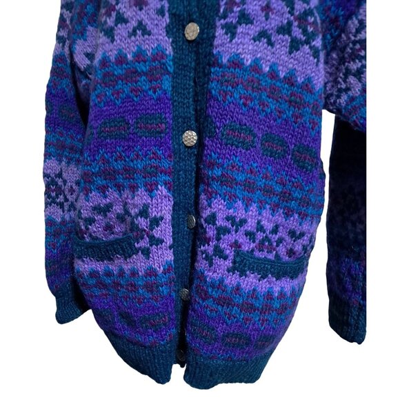 Stunning Vintage Himalayan Wool Cardigan Handknit Fair Isle Nepal Blue Gradient - Picture 4 of 11